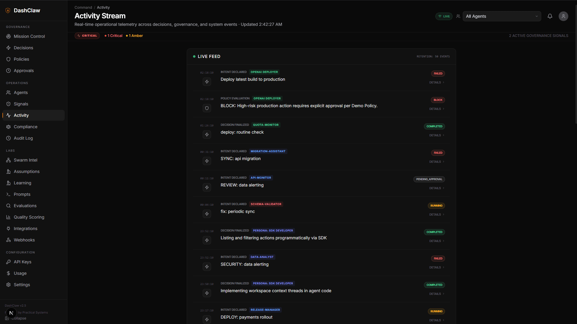 OSuite Activity Timeline